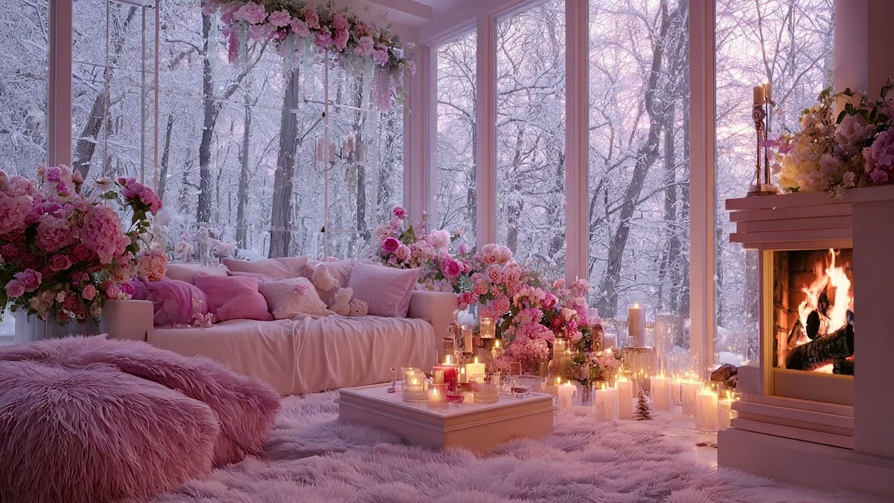3 Hours Cozy Pink Room Fireplace Crackling Sounds for Sleep, Study and Gentle Relaxation 🔥🌸💗