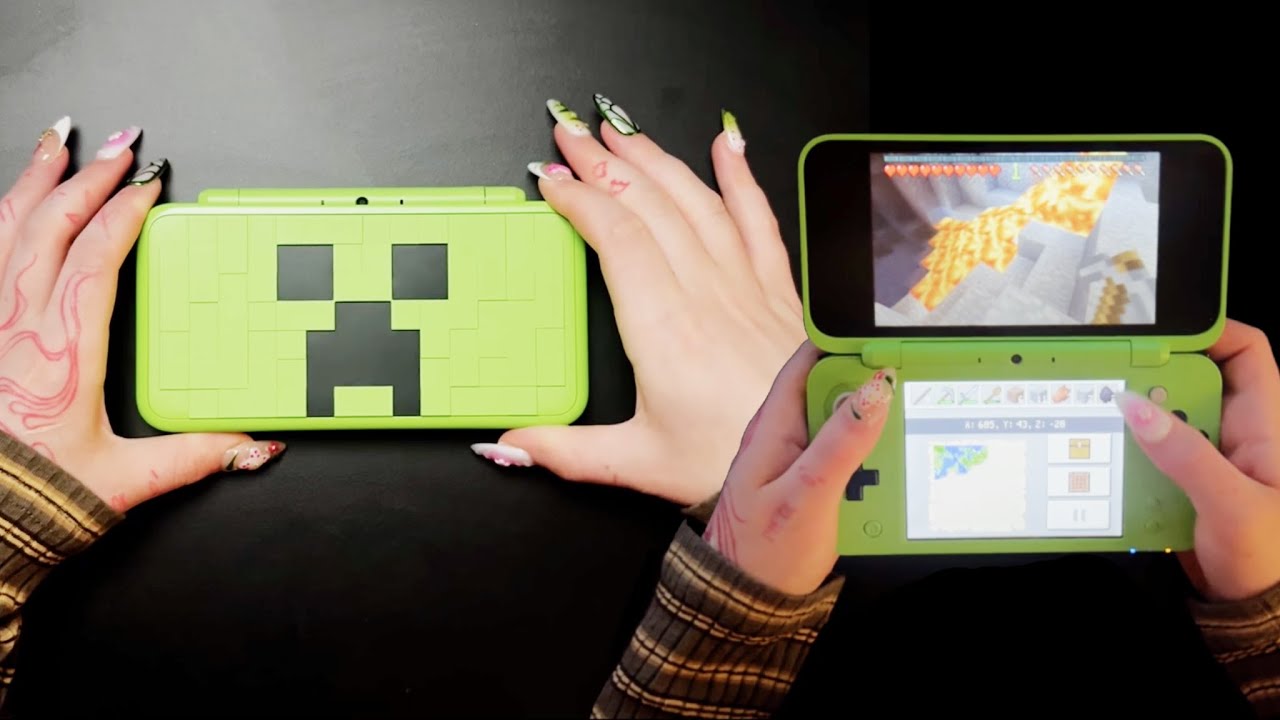 ASMR Nintendo 2ds XL Unboxing + Playing Minecraft (Creeper Edition 2ds XL)