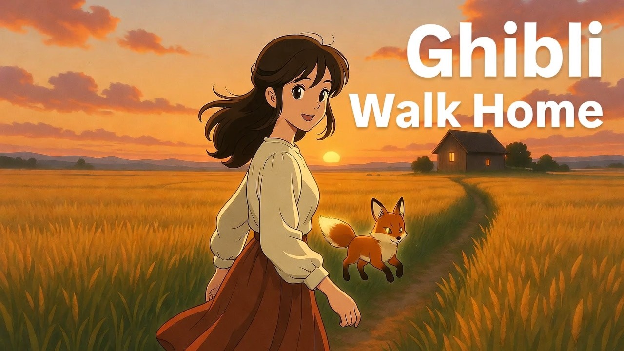 Walking Home at Dusk Through Golden Fields |Ghibli Inspired Relaxing Animation 4K #asmr#ghiblistyle