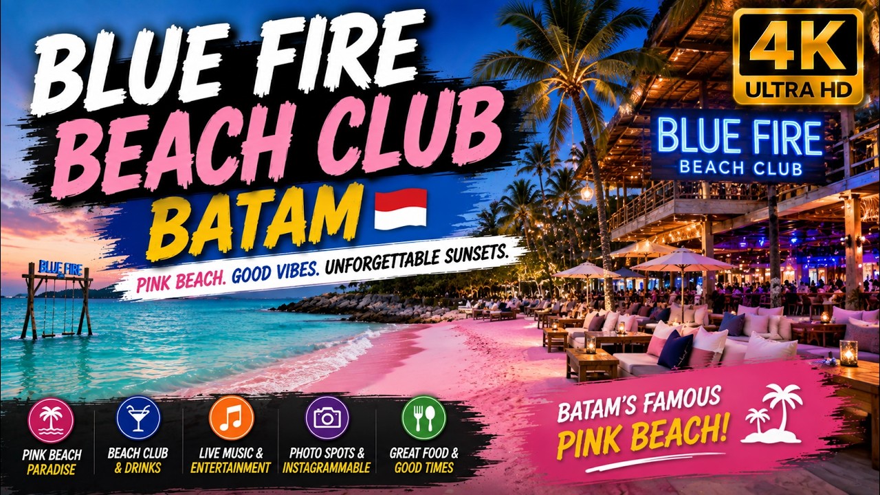 Blue Fire Beach Club Batam &ndash; Day & Night Tour| 4K Walking Tour with Subtitles
