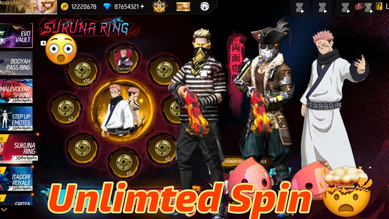 SAKUNA RING AND GOJO SATURO BUNDLE || UNLIMITED DIMOND SPIN || 😱😱 100 LEVEL ID ||OH MY GOD  🔥🔥