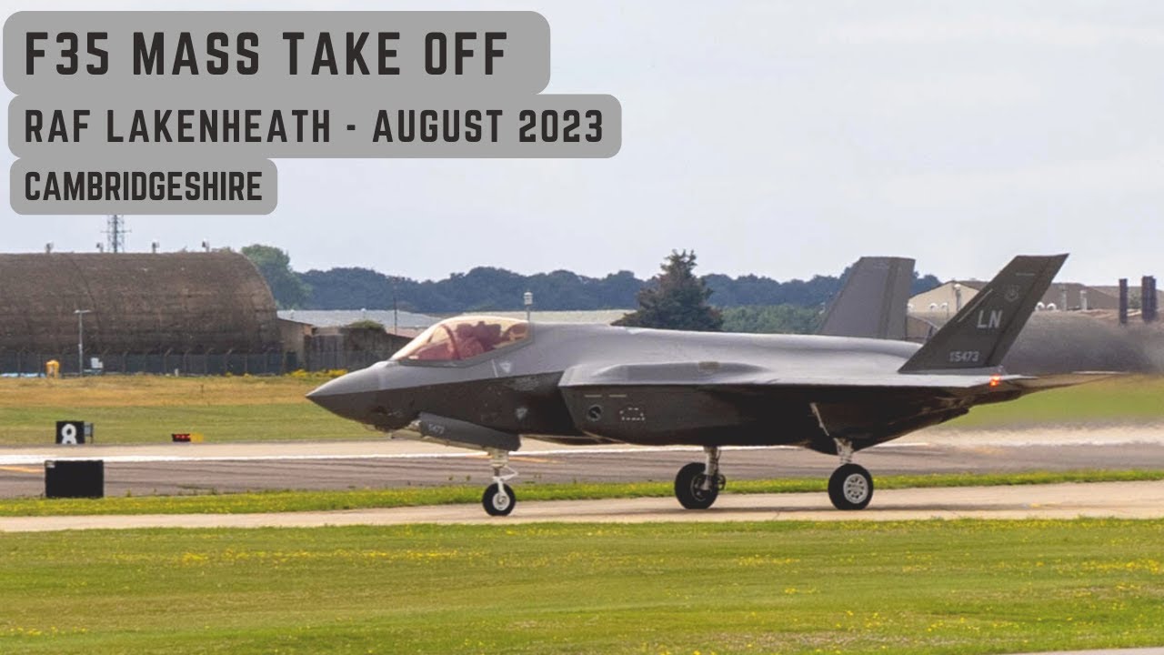 RAF Lakenheath Seventeen F35s in Mass Take Off