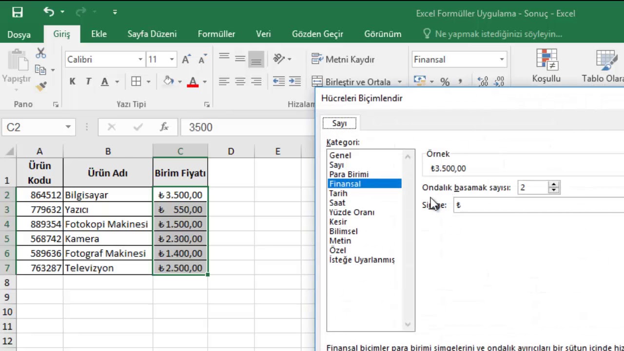 Excel -  Para Birimini Sona Ekleme