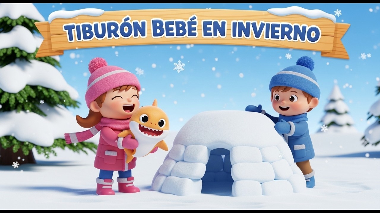 ❄️🦈 Tiburoncito Bajo la Nieve ☃️💙 | Canción Infantil de Invierno 👶🎵 | Música Dulce para Niños 🌈✨
