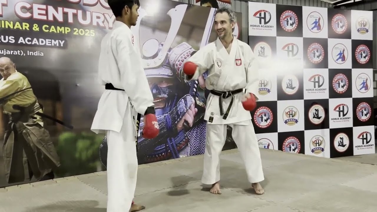 Seminar with shihan M. Piotrkowicz Mushin-ryu Kumite in India, defense against gyaku tsuki