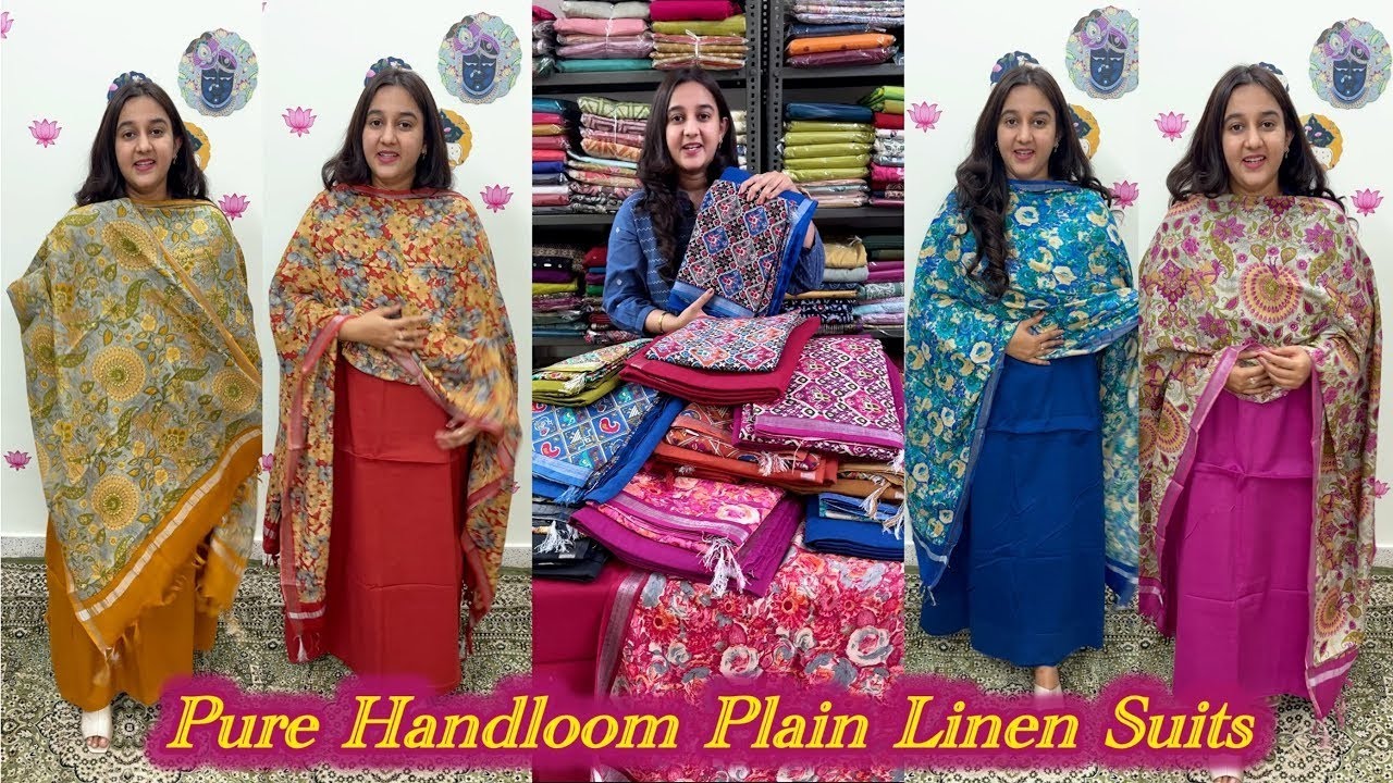 Pure Handloom linen plain suits🌹Plain suits with kalamkari , Patola , dupatta🌹
