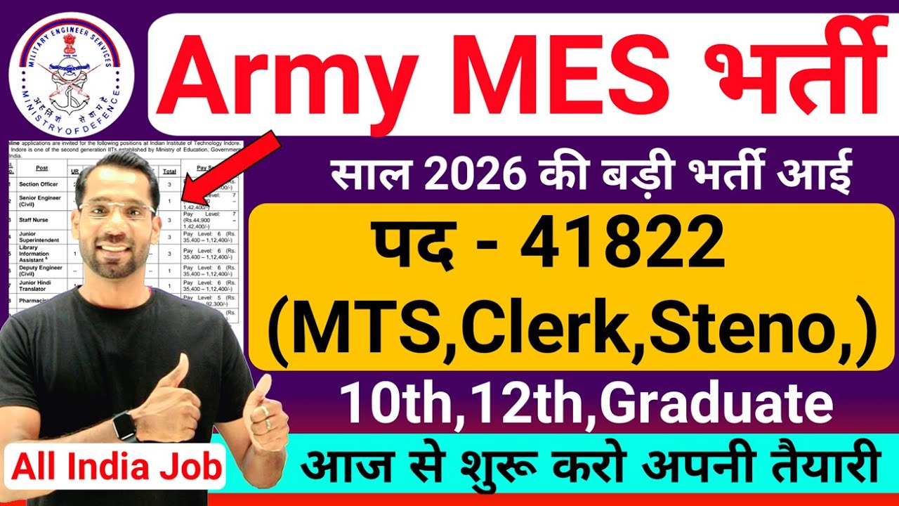 Army MES Recruitment 2026 | Army MES Vacancy 2026 | Post- 41822 | All India Army Bharti in 2026