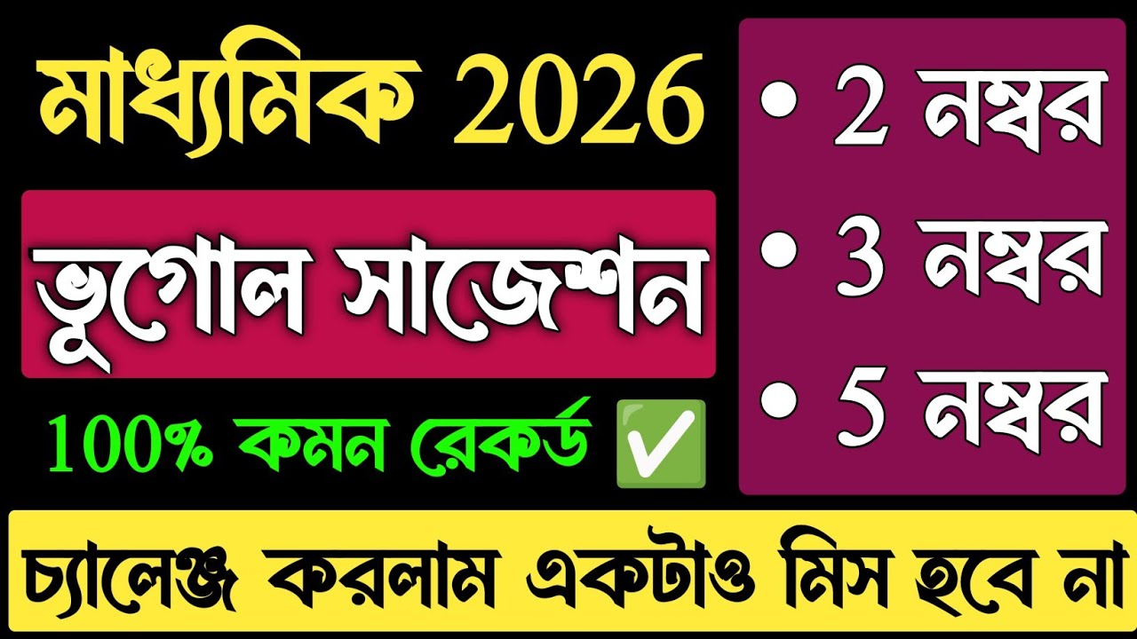 Madhyamik Suggestion 2026 Geography | Madhyamik Geography VVI Questions 2026 | Madhyamik Bhugol 2026