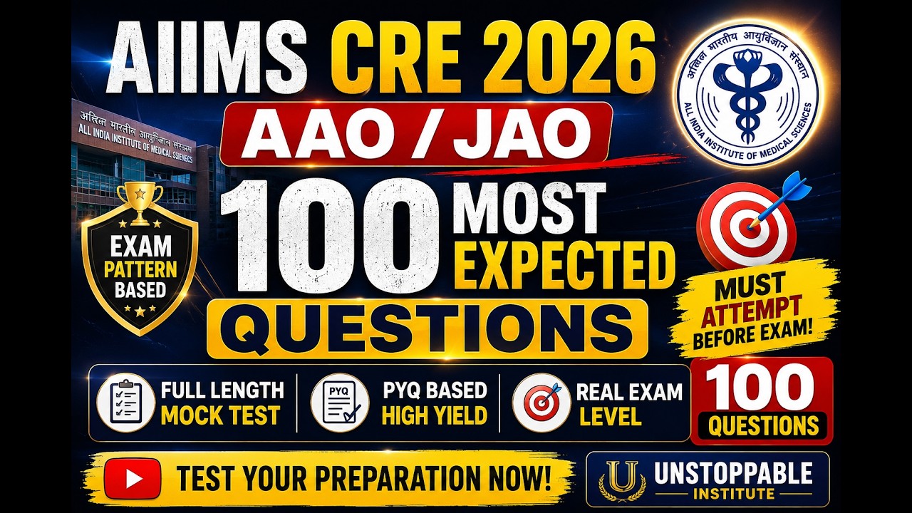 AIIMS CRE AAO/JAO 2026 | 100 Most Expected Questions Mock Test | PYQ Based | Real Exam Level