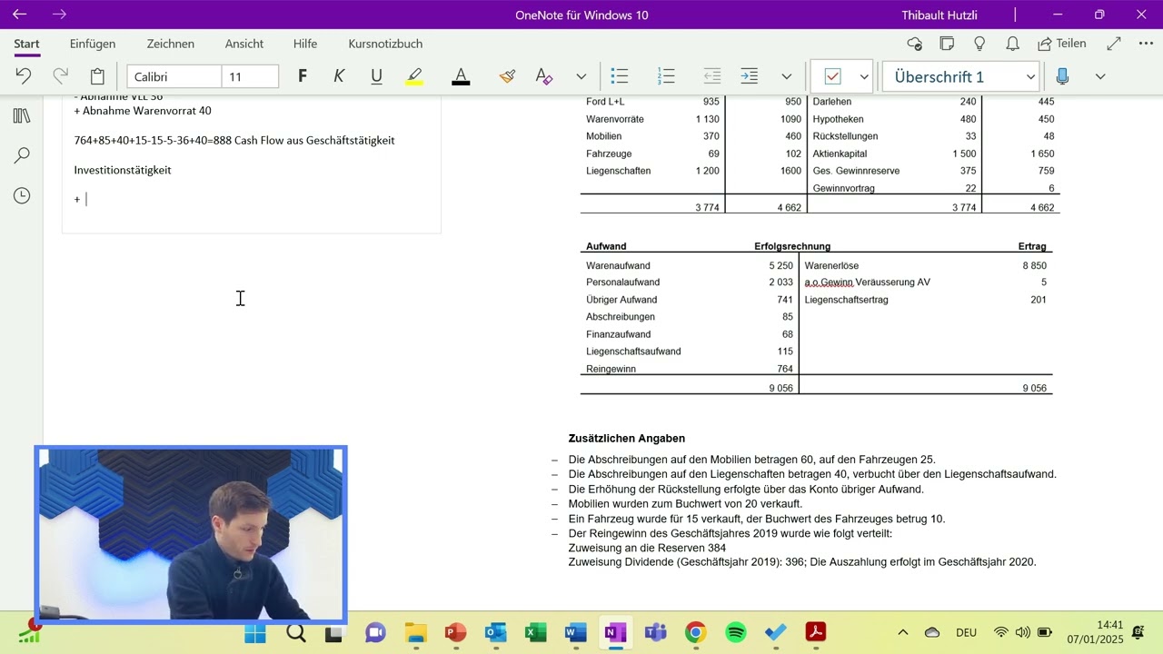 Beispielaufgabe - indirekte Berechnung der Geschäftstätigkeit (Geldflussrechnung)