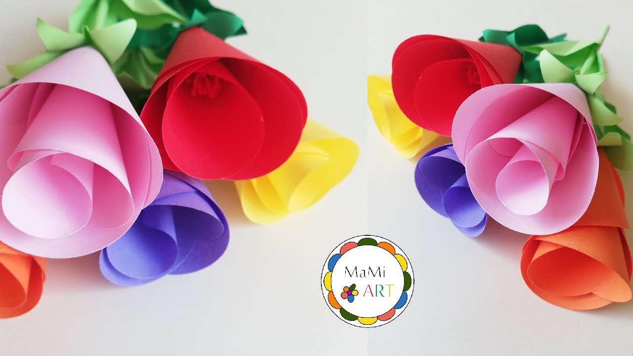 KWIATY DLA MAMY | Jak zrobić proste i śliczne kwiaty z kolorowego papieru