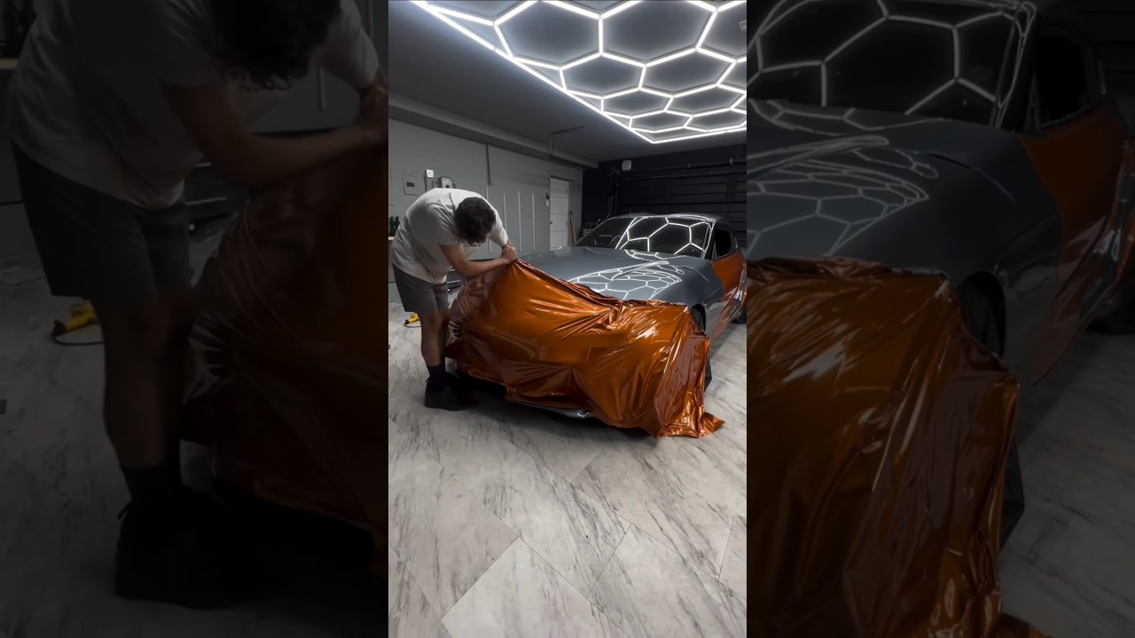Wrapping a Toyota Supra in bumper 3M Gloss Liquid Copper