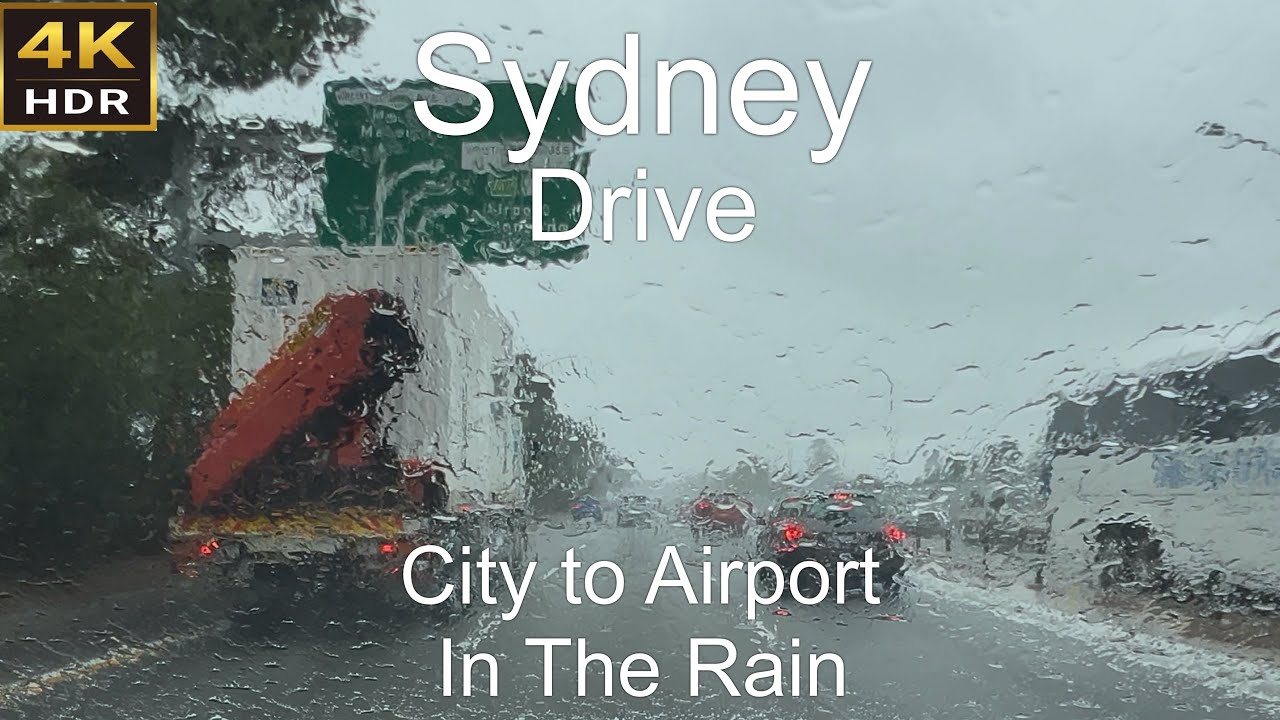 Driving City to Airport In The Rain | Sydney Australia | 4K HDR 