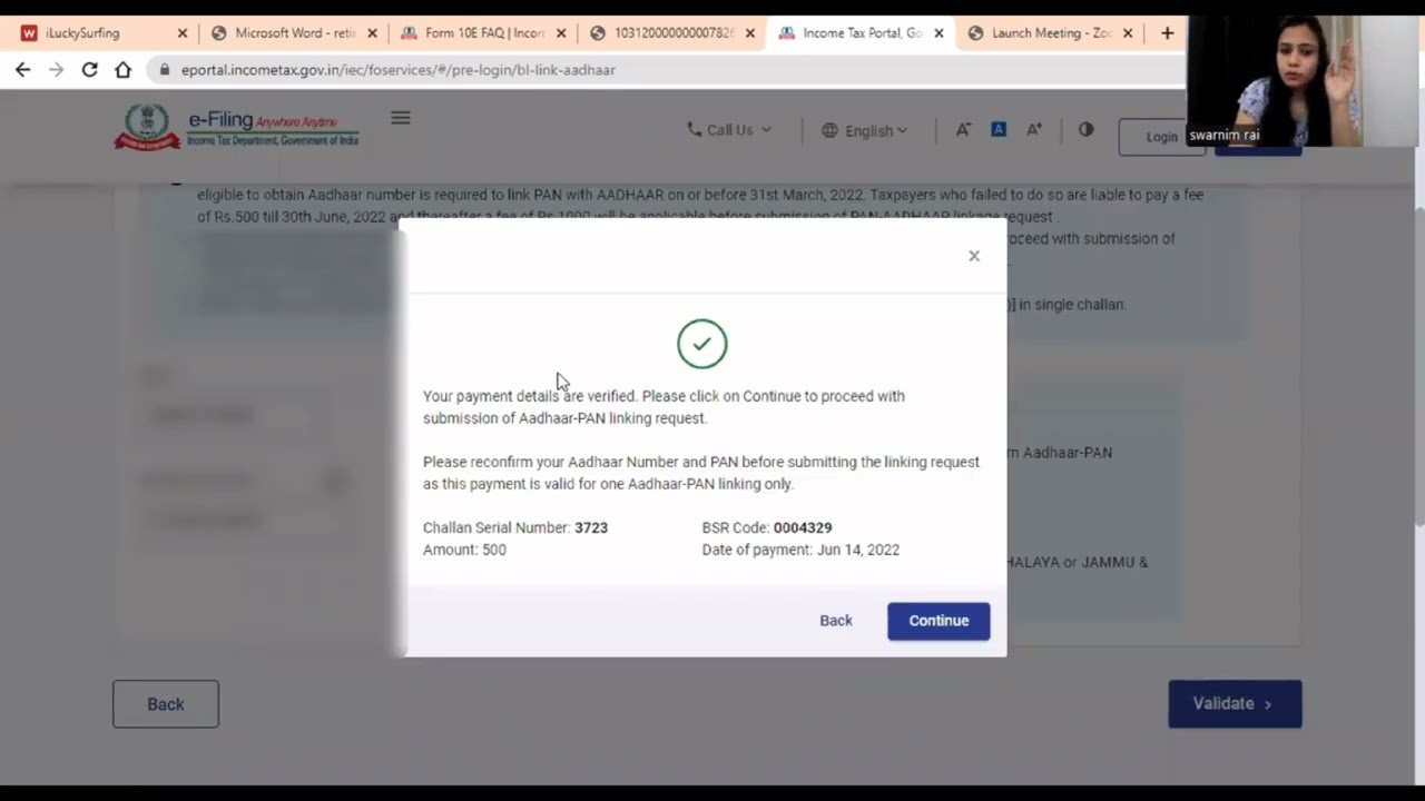 How to link Aadhar and PAN linking after payment of fees?