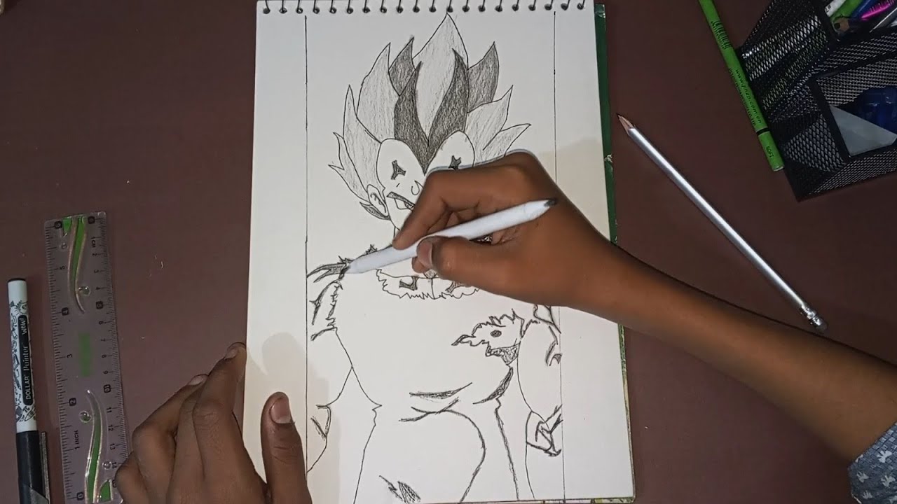 SSJ Vegeta Pencil Sketch – Dragon Ball Z Drawing Tutorial