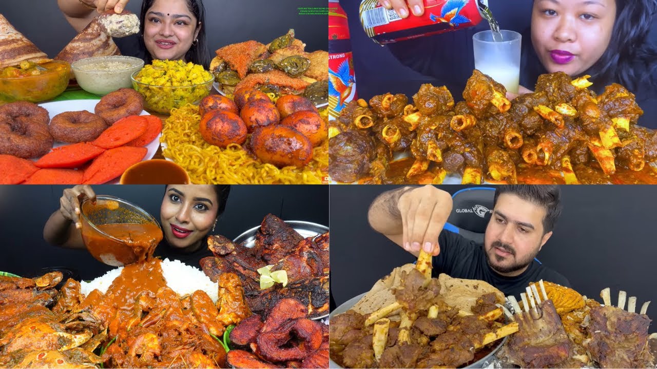 HUGE MUTTON CURRY EATING CHALLENGE,PRAWN CURRY,FISH CURRY,CRAB FRY,WHOLE CHICKEN,NOODLES,EATING SHOW