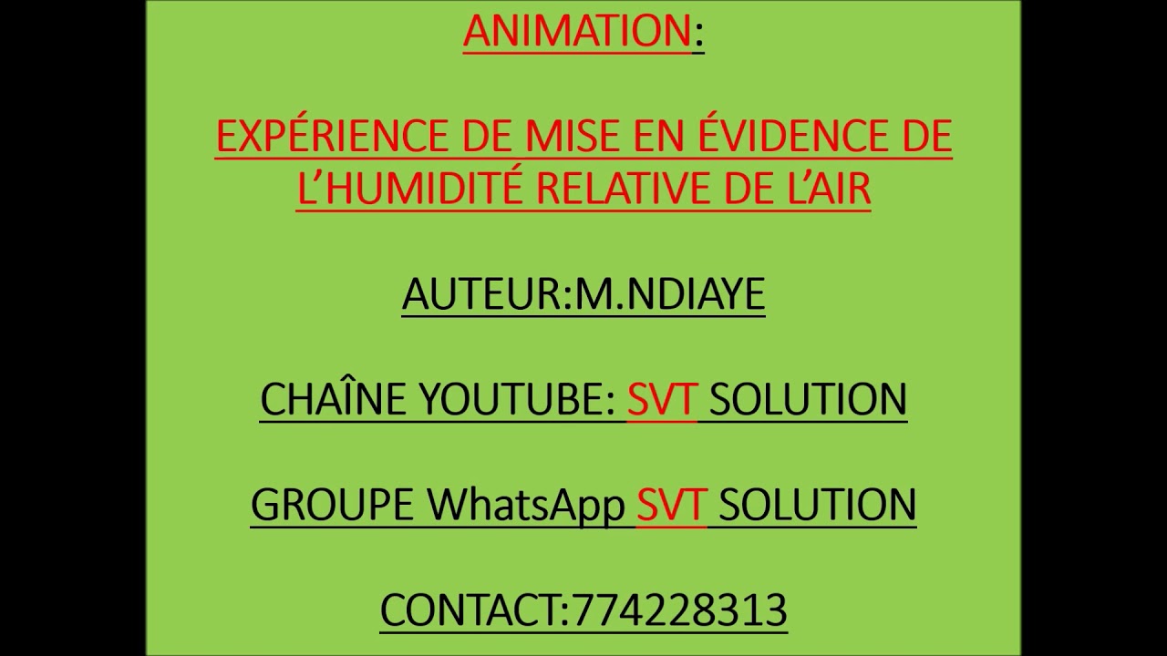 Animation(Niveau 2nde)/Exp&eacute;rience de mise en &eacute;vidence de l'humidit&eacute; relative de l'air
