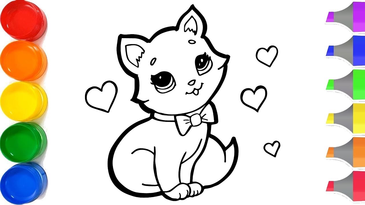 Glitter Rainbow Cute Cat coloring and drawing for Kids - Cara Menggambar dan Mewarnai Kucing