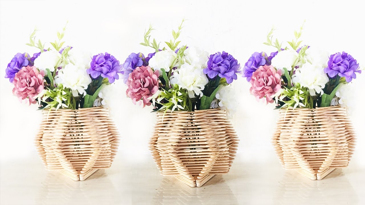 DIY Popsicle Stick  Flower Vase | Step By Step Video Tutorial