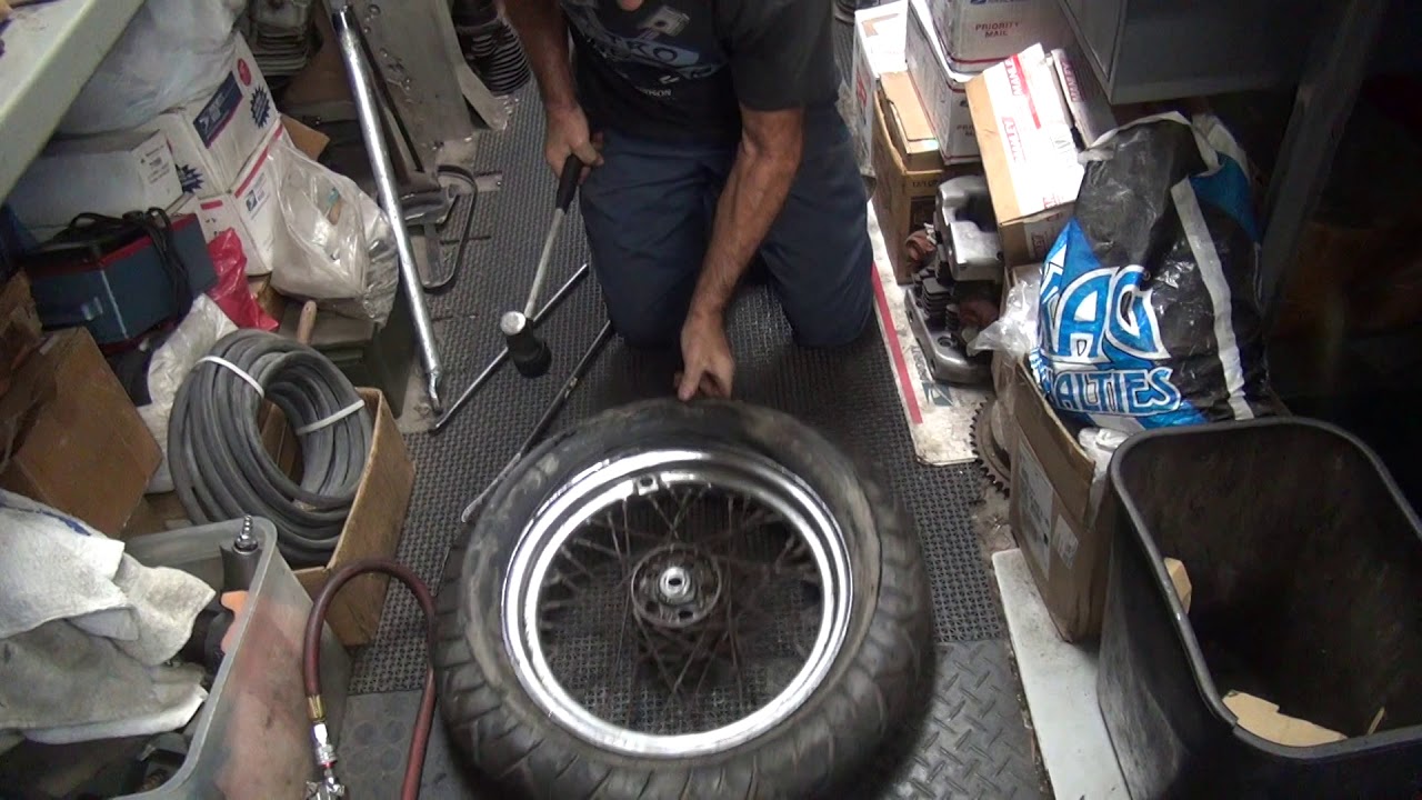 #177 1952 panhead rust bucket rear brake repair tire install crash FL harley bobber tatro machine