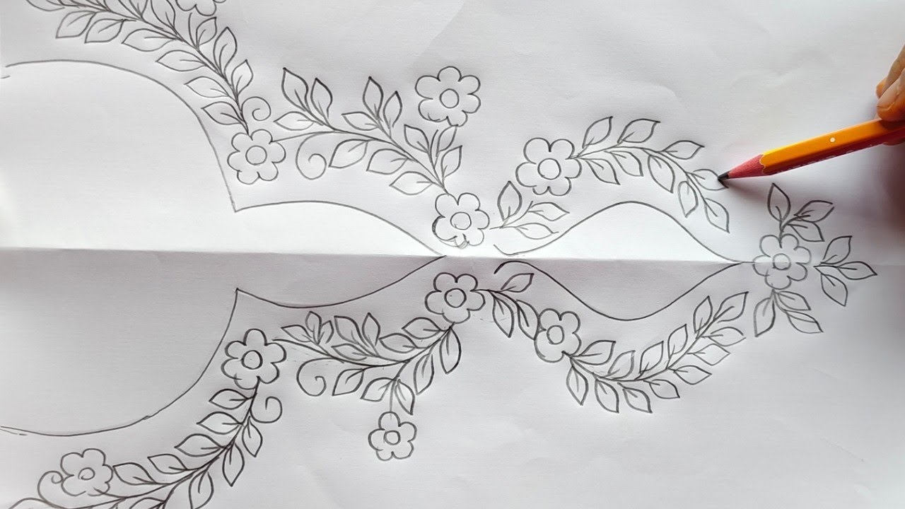 phulkari hand embroidery dress neck design drawing. ফুলকারি হাতের কাজের জামার গলার ডিজাইন।