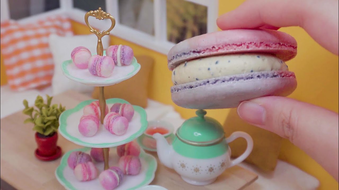 Miniature Real Cooking ASMR Unicorn rainbow macaron recipe making
