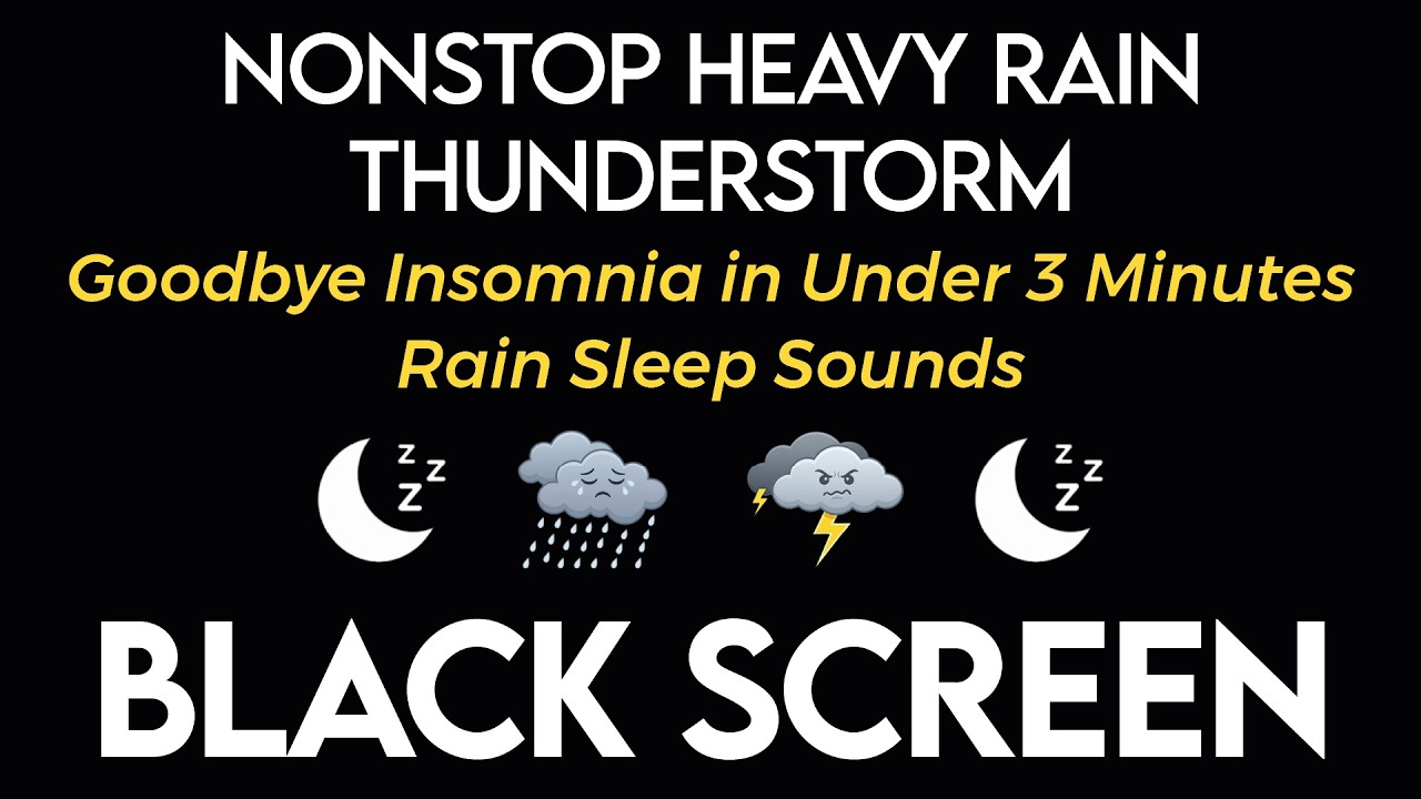 Прощай, бессонница, за 3 минуты! Сильный ливень и мощные звуки грома ⛈️ Звуки дождя для сна
