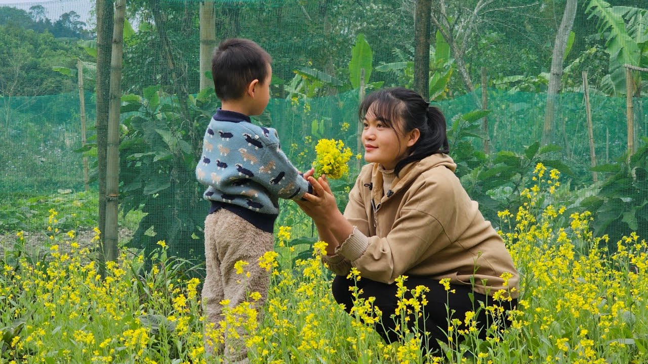 A 17-year-old single mother harvests apples to sell at the market and weeds the garden