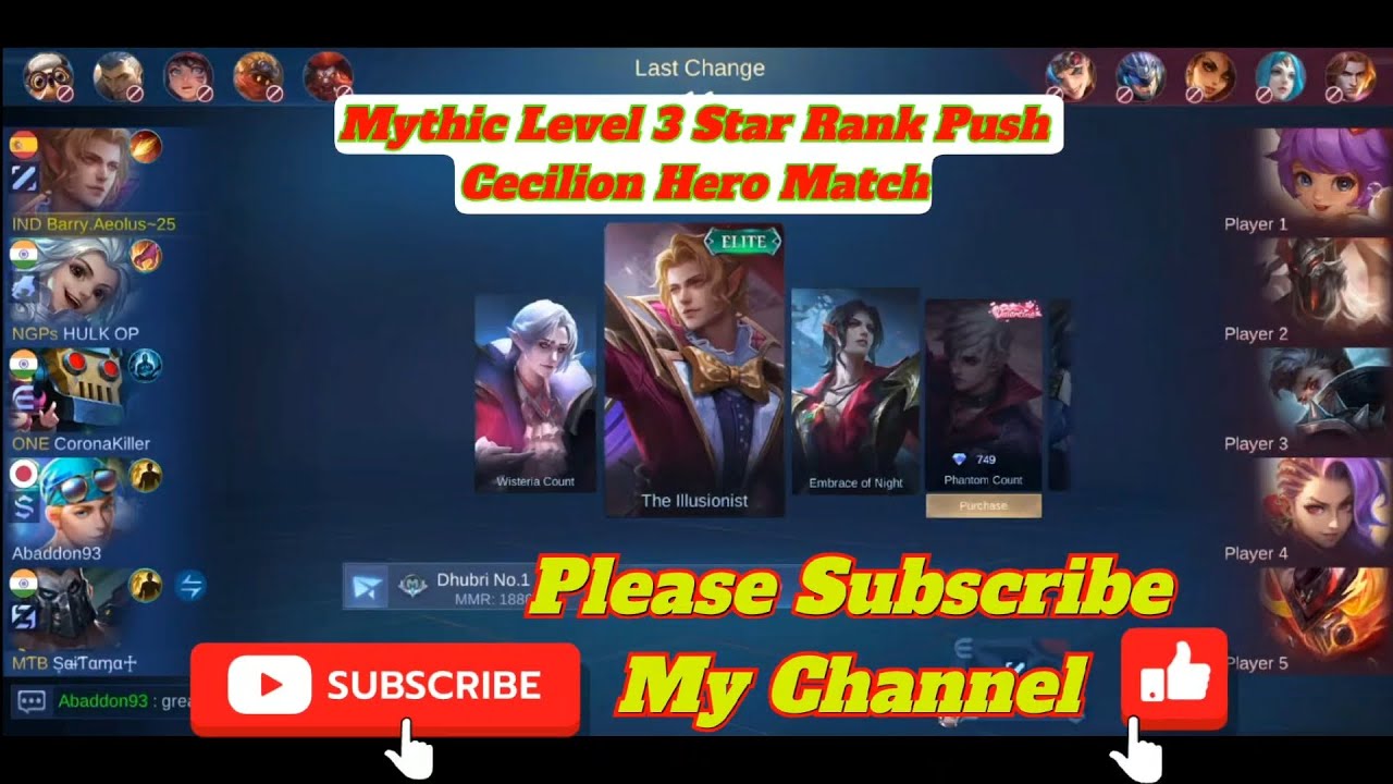 mlbb cecilion hero mythic 3 star rank push win | cecilion rank gameplay