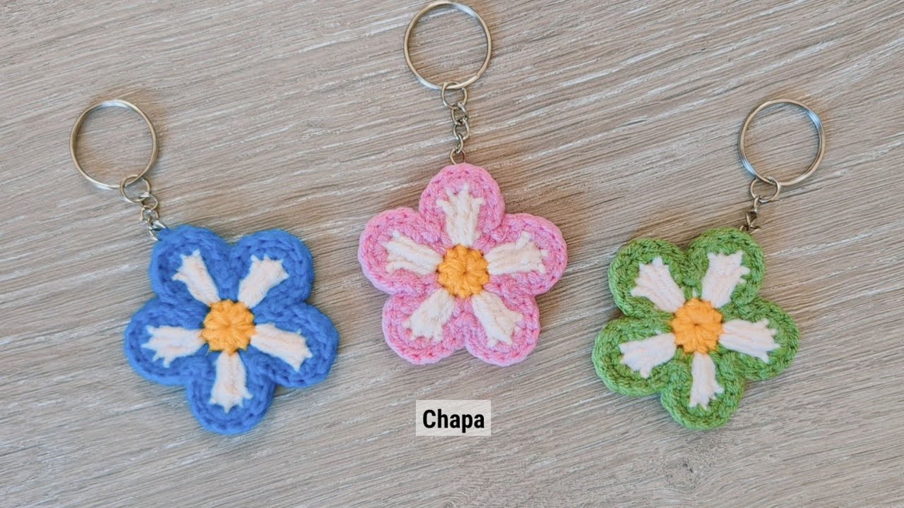 ❤️Crochet Flower Keychain Tutorial step by step #crochet 
