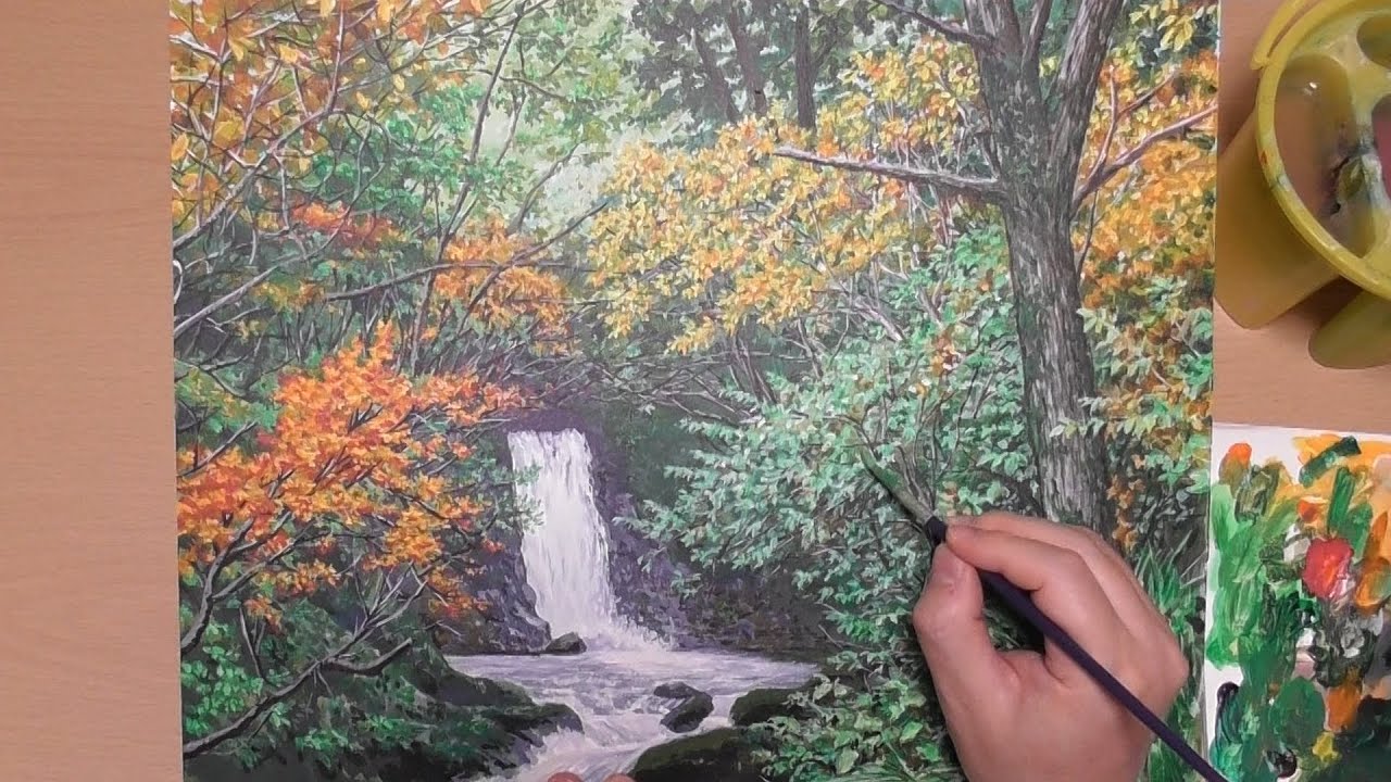 Autumn Waterfall / Acrylic Landscape Painting Process 19