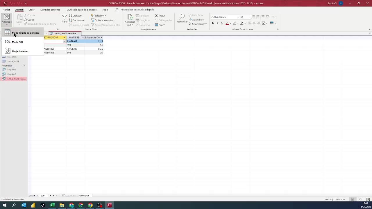 CREATION DE BASE DE DONNEES ACCESS - CAS GESTION ECOLE