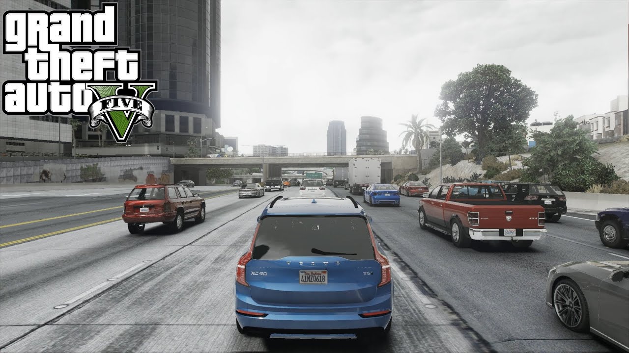 GTA 5 – Driving Through Heavy Traffic from Airport to the City | Heavy 5x Traffic
