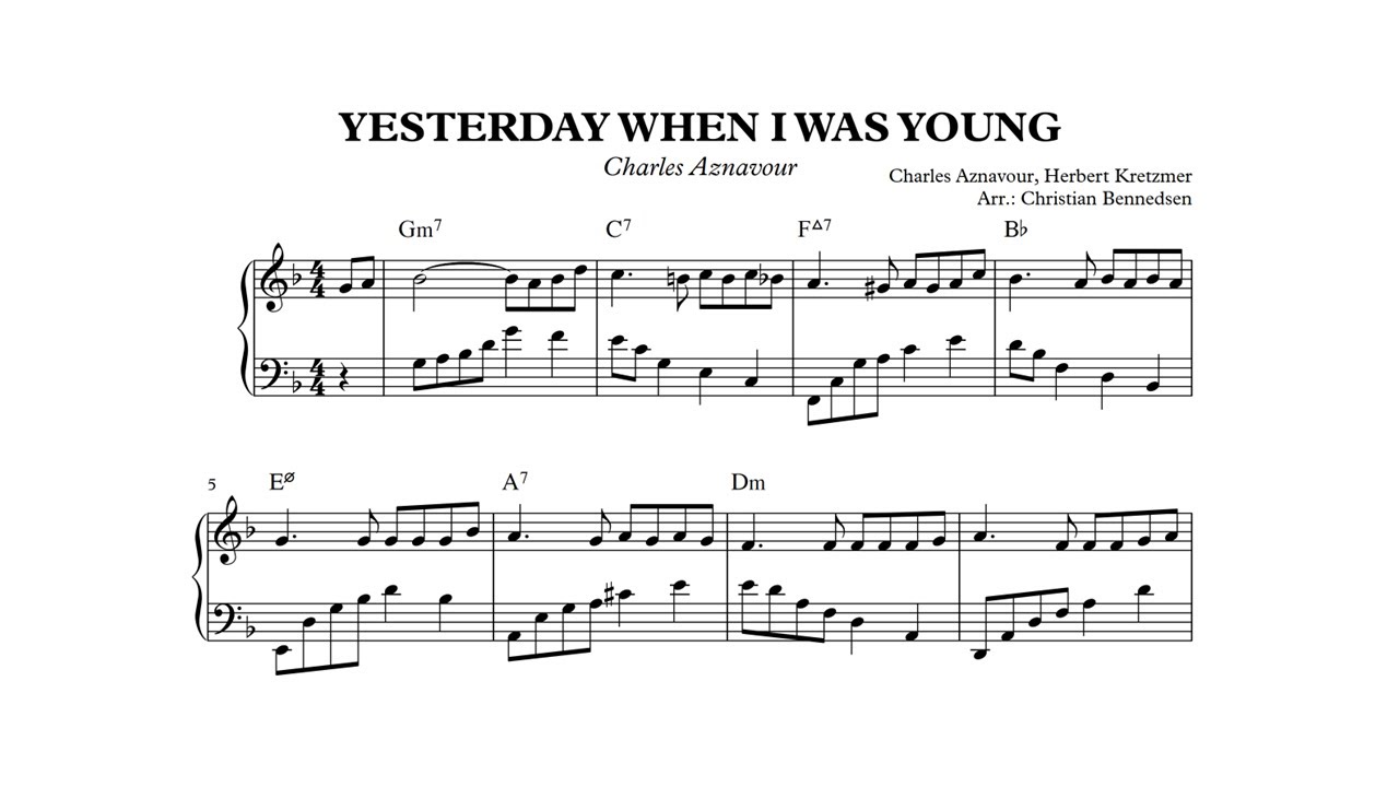 Yesterday When I Was Young - Piano
