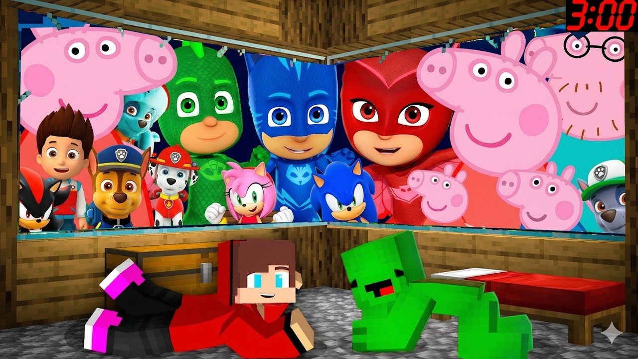 JJ and Mikey Hide From SCARY Peppa Pig PJ MASKS lady bug monsters ! paw patrol in Minecraft - Maizen