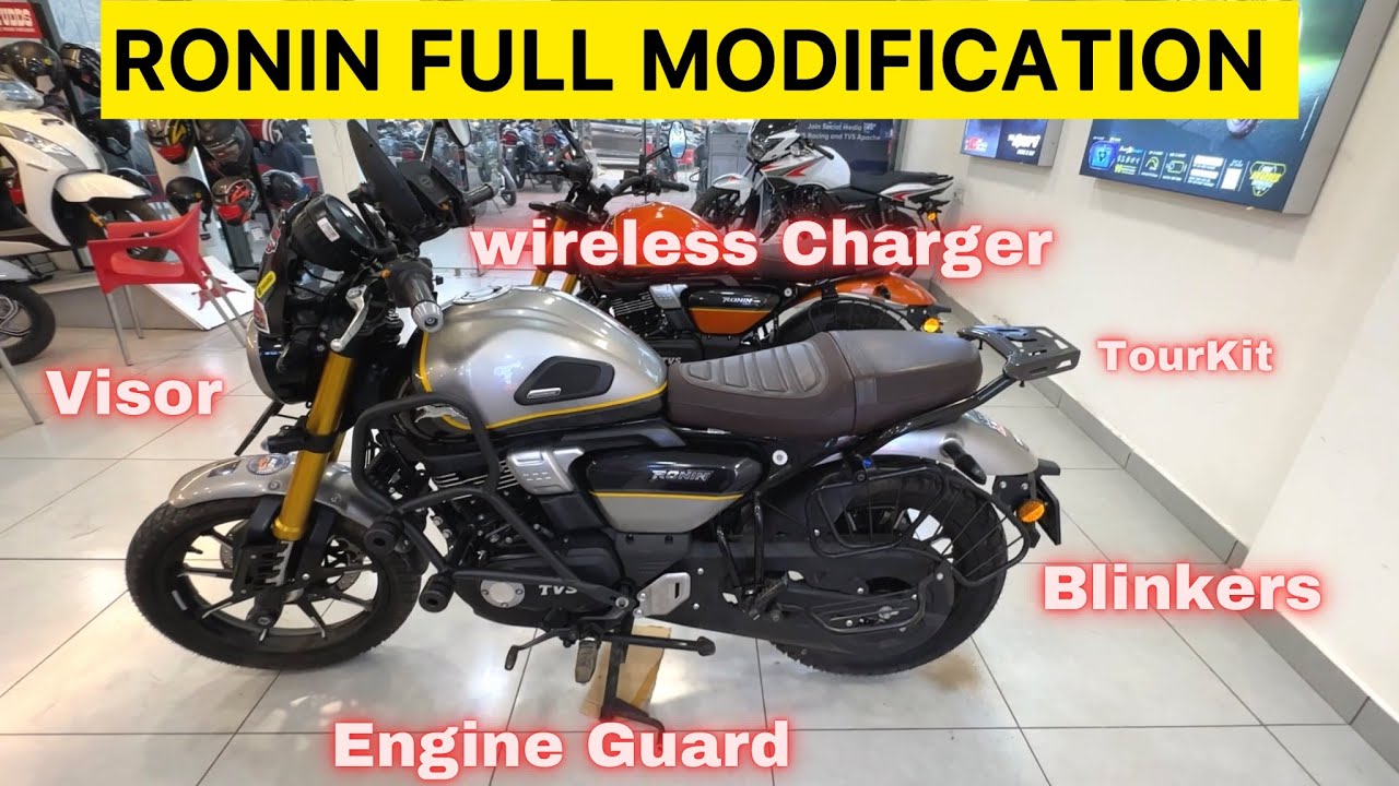 TVS RONIN 225 Modification | Wireless Charger Visor Engine guard Fog Lights LED Blinkers