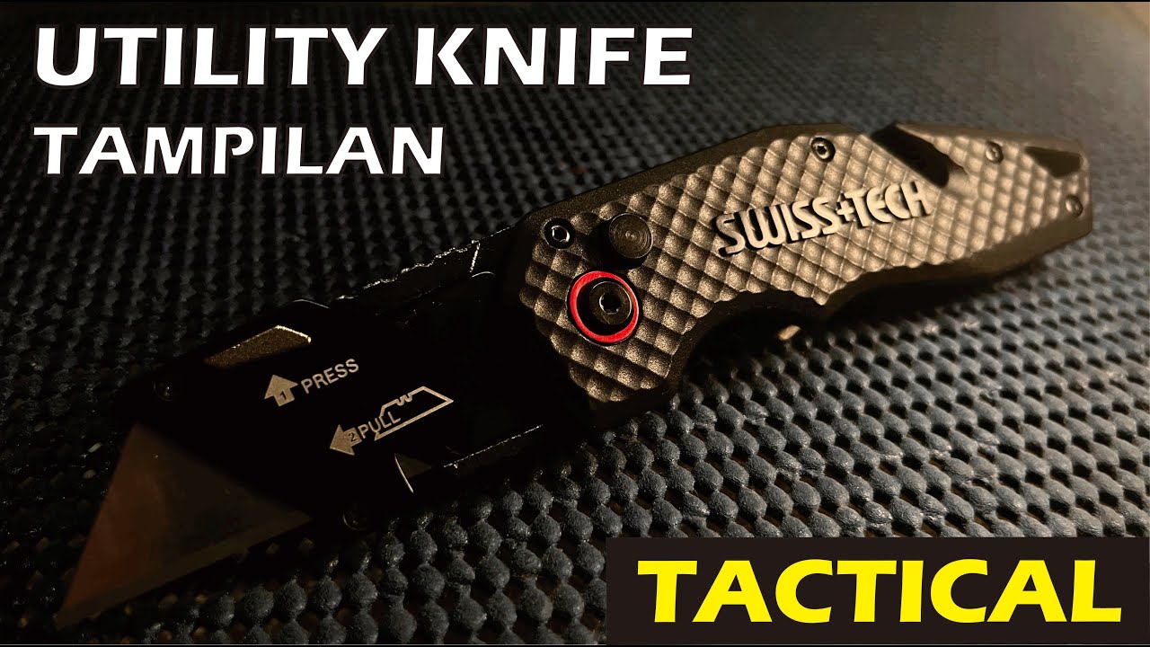 Swiss Tech Folding Utility Knife. Pisau lipat dengan handel 3D berbahan nylon.