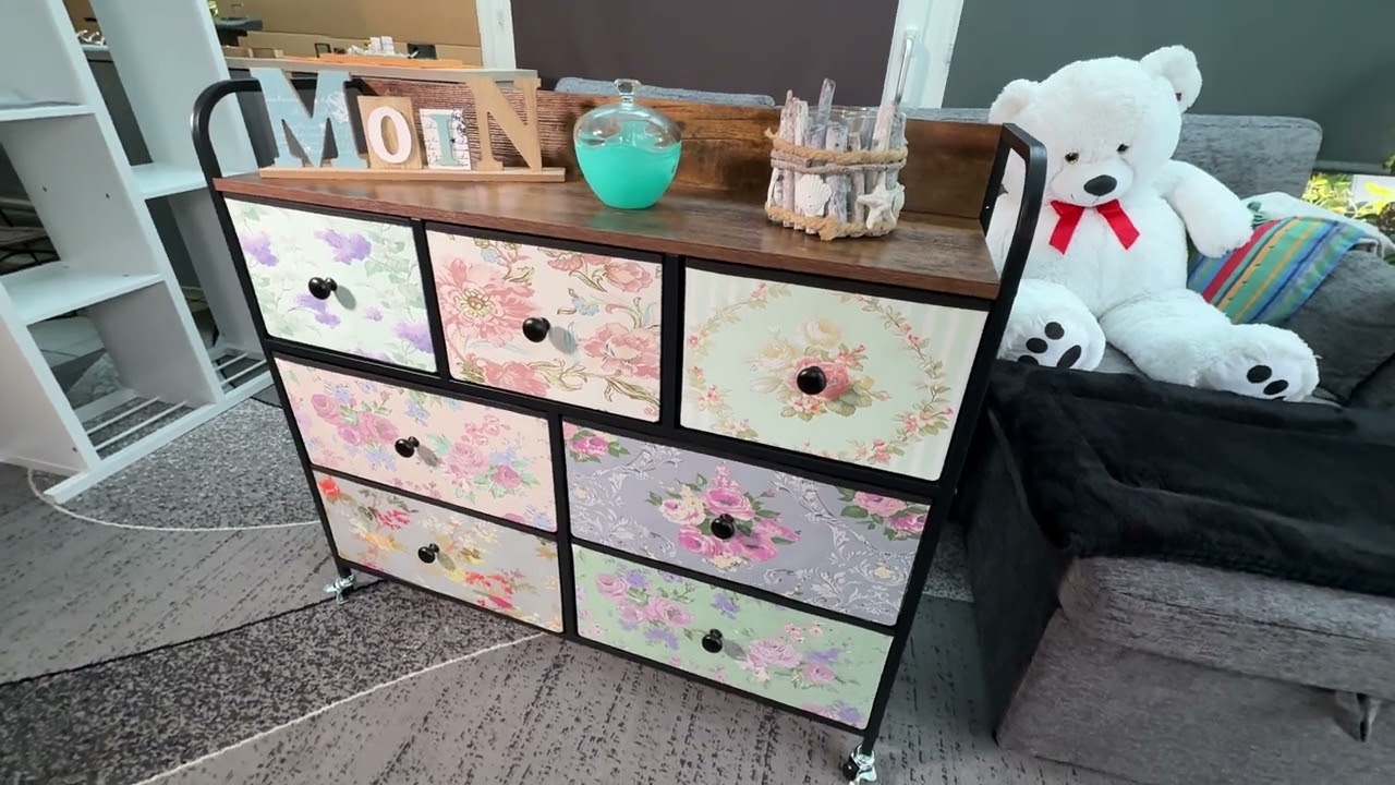 COMHOMA Kommode (Aufbewahrungsschrank, Stoff Schubladen mit Griffen & Metallrahmen)