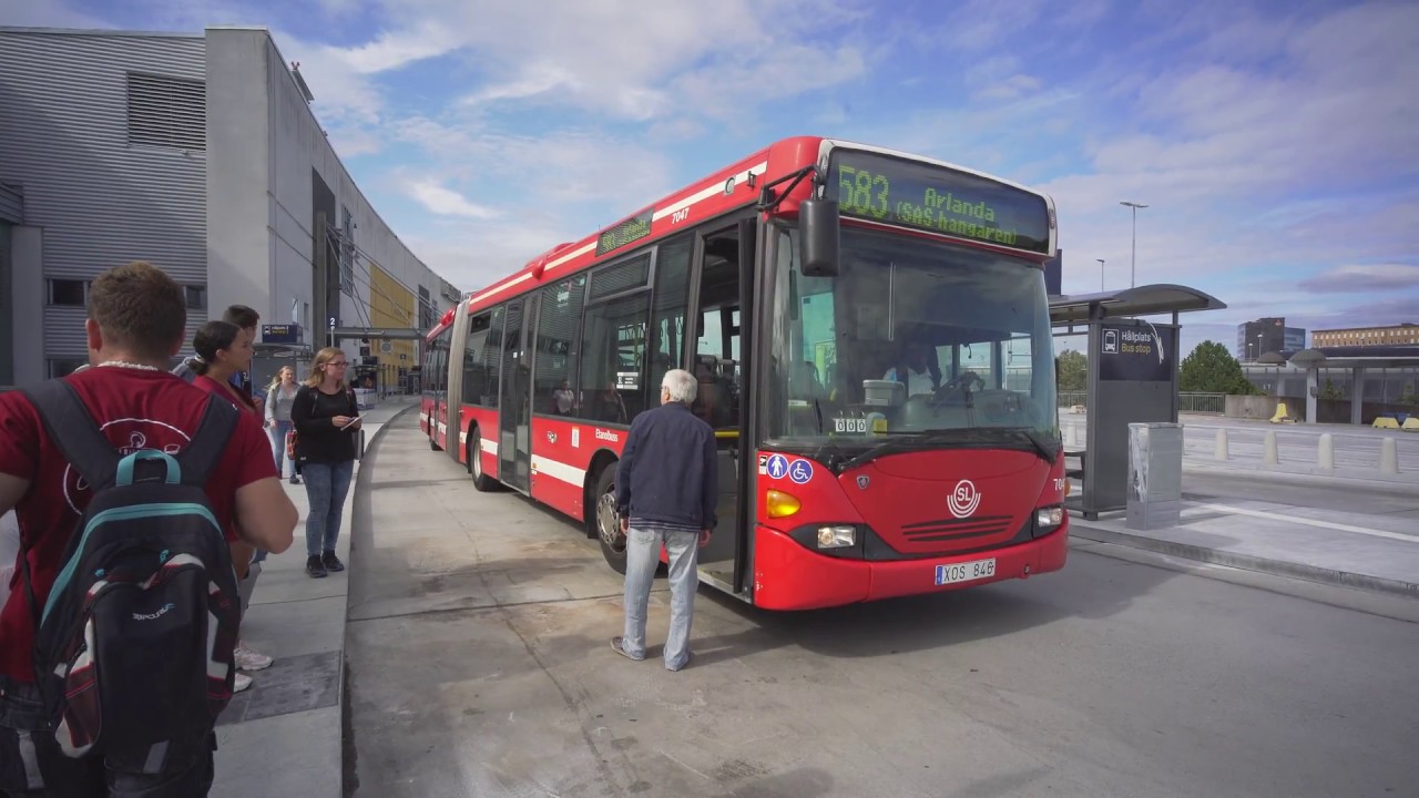 Sweden, Stockholm, bus 583 ride from Arlanda Airport Terminal 2 to Märsta train station