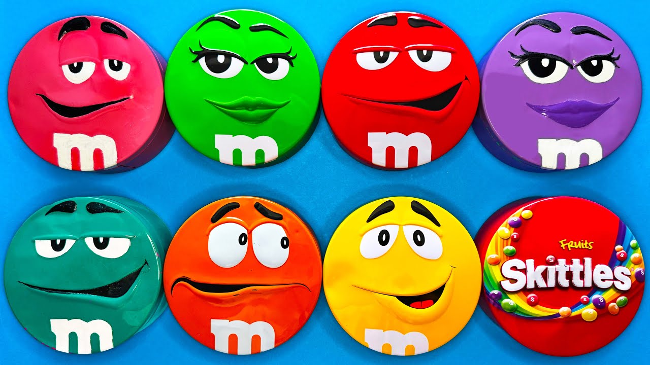 6 Minutes Satisfying with ASMR Unpacking Glossy Containers with Vibrant Skittles & Tasty M&M'S Candy