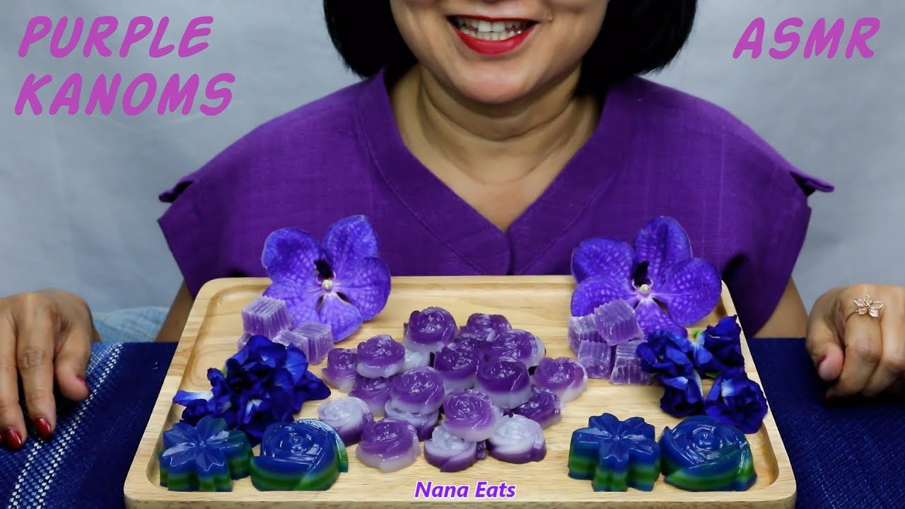 ASMR Purple Kanom Jellies | Eating Sounds | Light Whispers | Nana Eats