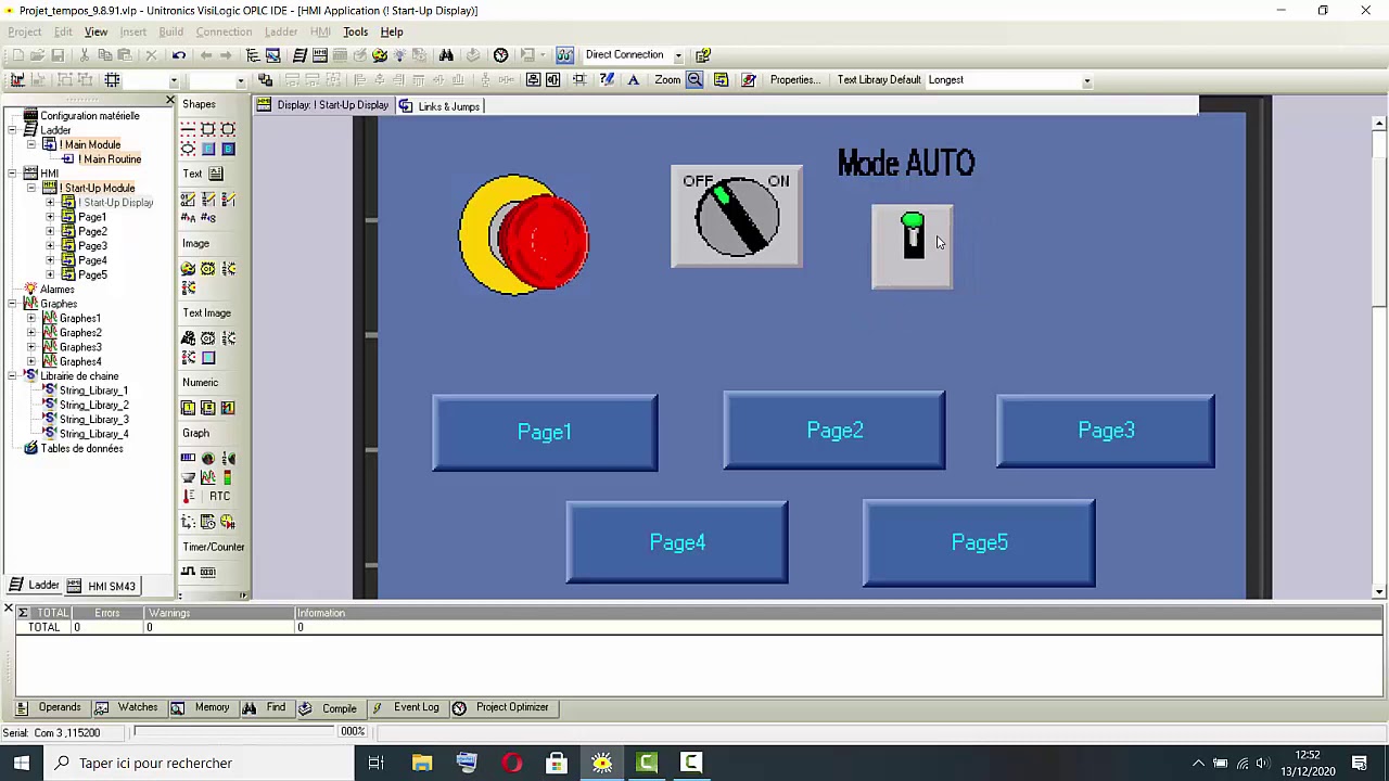 Comment effectuer un commutateur 2 positions et écrire des infos sous Visilogic de Unitronics