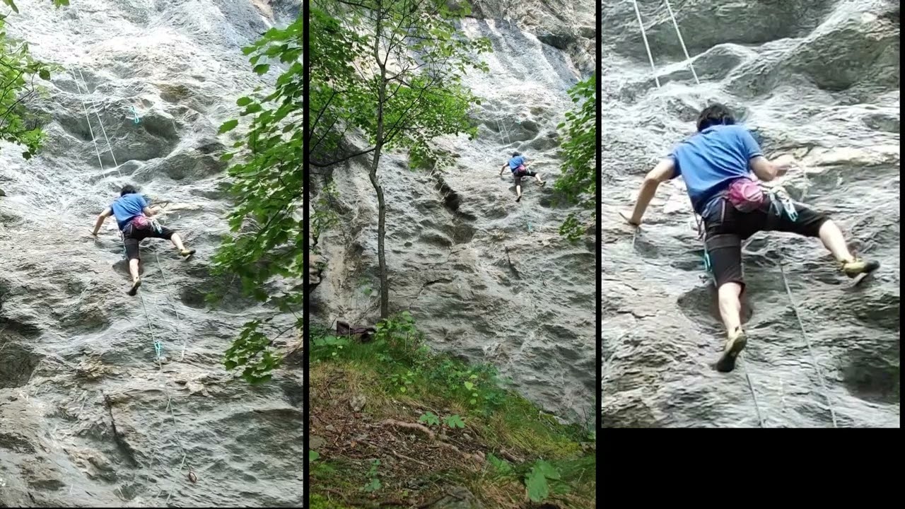 Davide sale in autosicura Millefoglie 6a+ Gravere - Arrampicata sportiva in val di Susa.