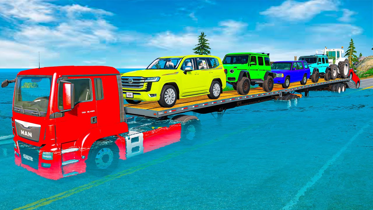 Flatbed Truck McQueen | Transportation with Truck - Pothole vs Car | BeamNG.Drive Gameplay | №41