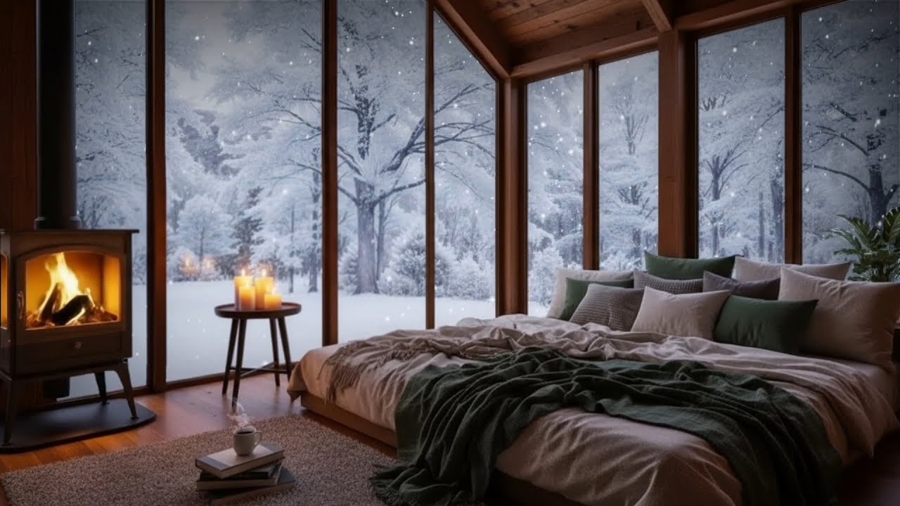 Snowfall Outside, Soft Jazz Inside | Cozy Winter Cabin Ambience for Deep Relax