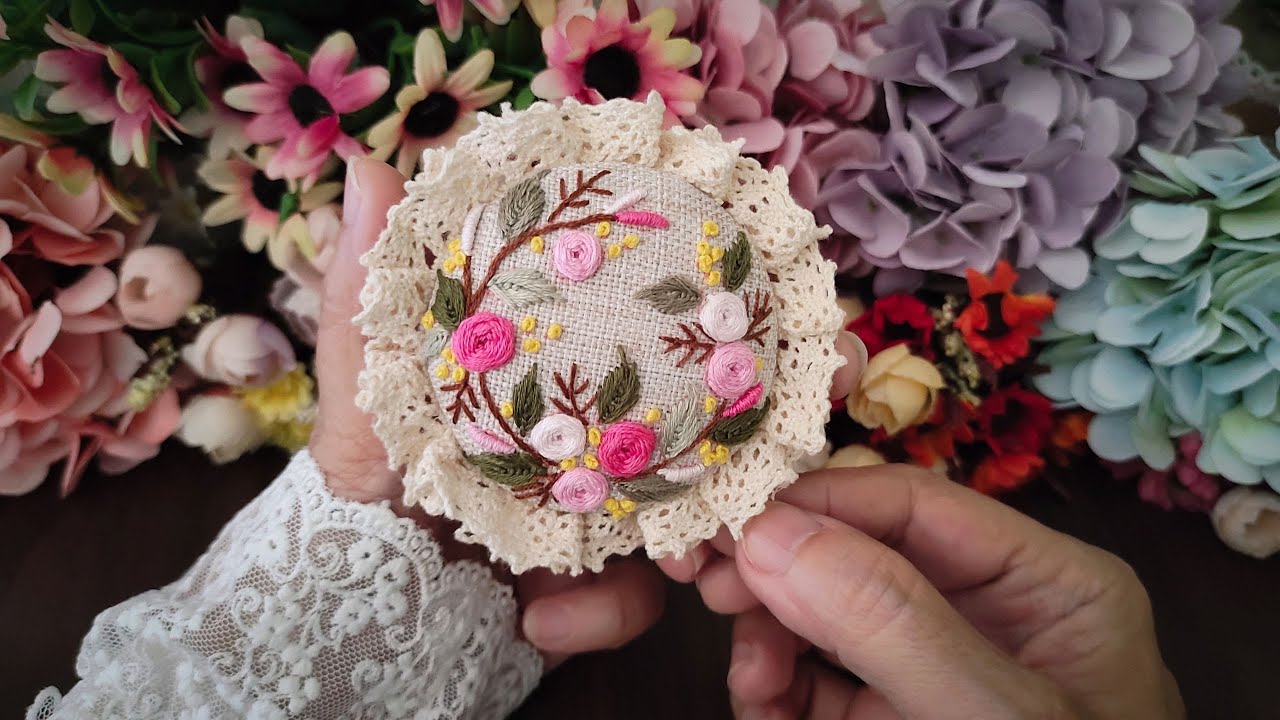Vintage Lace Embroidered Brooch - DIY Flower Embroidery Brooch - Handmade To Sell
