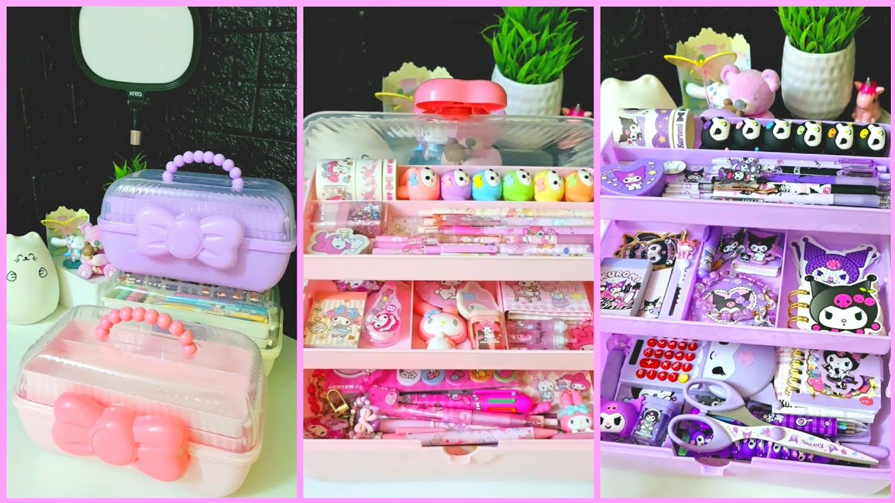 ASMR Filling my jumbo box with cute kawaii sanrio stationery ✨️💕 Mymelody 💖 Kuromi 💜👿✌🏻