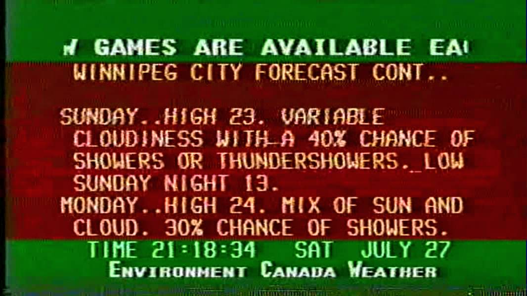 Environment Canada Weather Channel - Winnipeg 1996-07-27