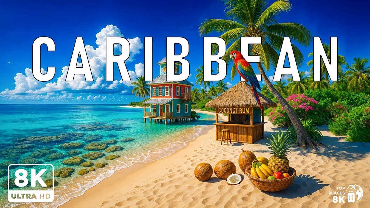 Caribbean 8K - Turquoise waters and a tropical paradise with relaxing music