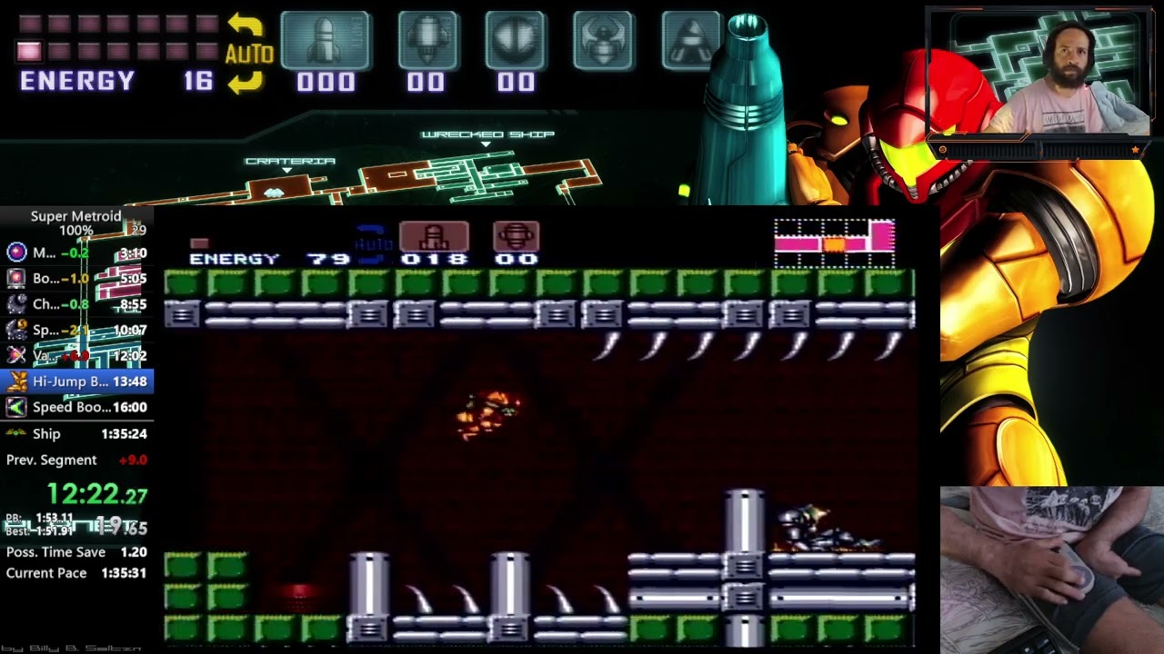 Super Metroid Onehanded - 100% run - IRT = 01:34:35 - IGT = 01:03 by Wladiyeah AKA Onehandedsmrunner